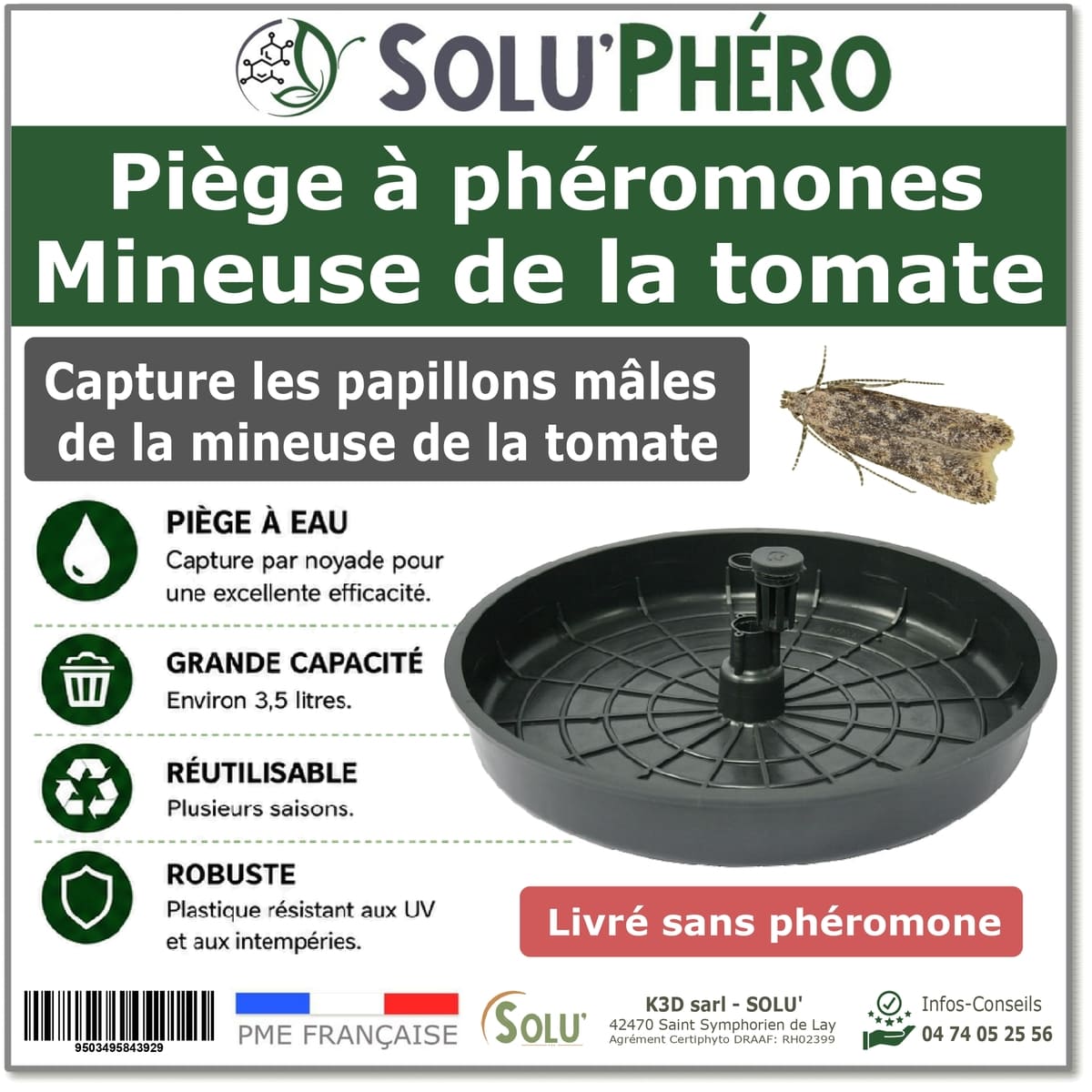 Pièges pour capturer la Mineuse de la tomate, Solu